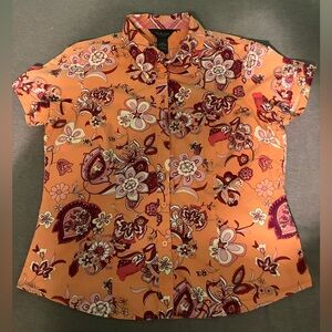 Van Heusen Orange Floral Button Down Shirt